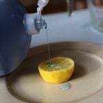 pouring soap on lemon volcano