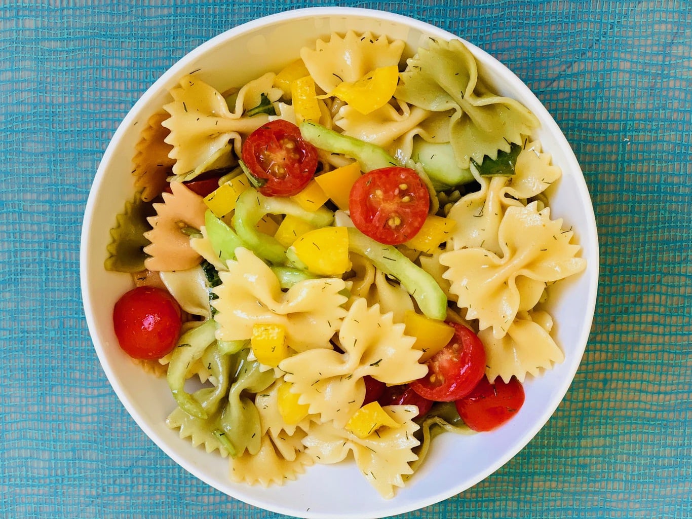 Bow tie pasta salad in a bowl