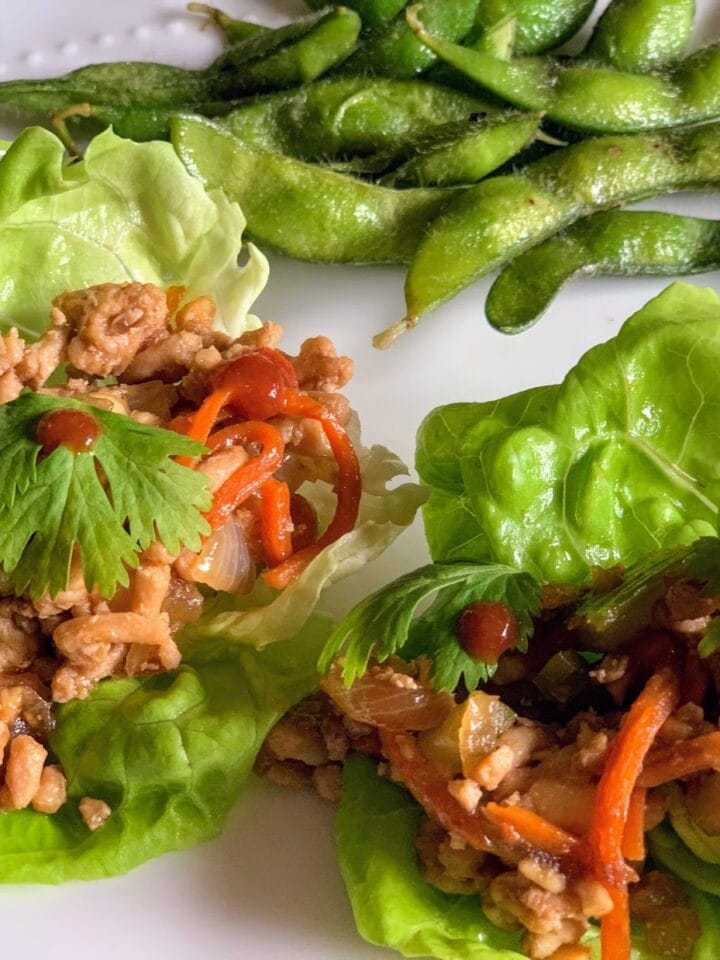 chicken lettuce wraps plated