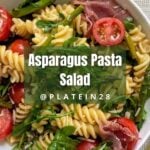 asparagus pasta salad in bowl