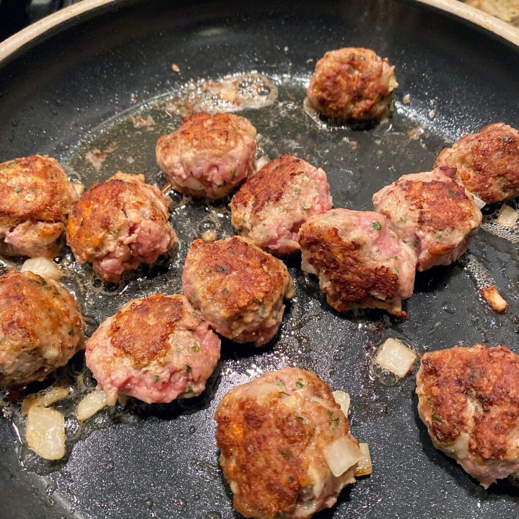 searing turkey meatballs