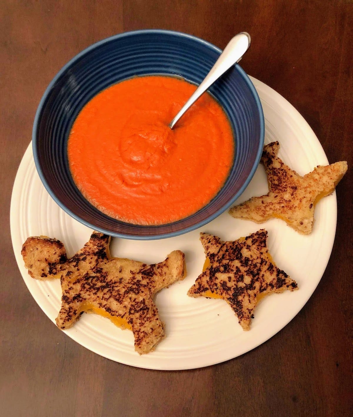 tomato soup and grilled cheese plated
