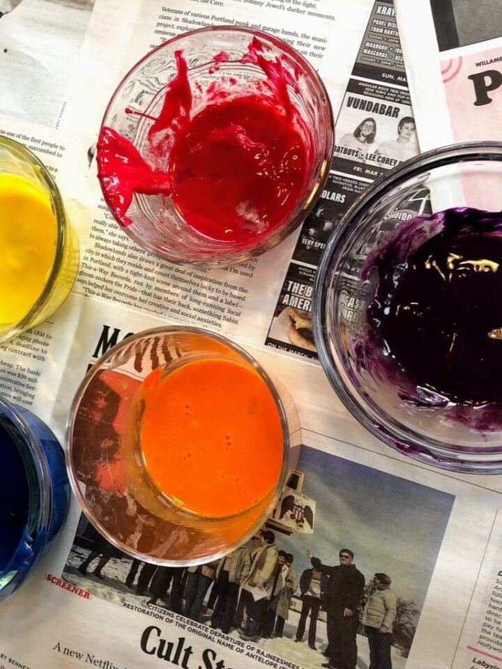colorful paint made from egg yolk