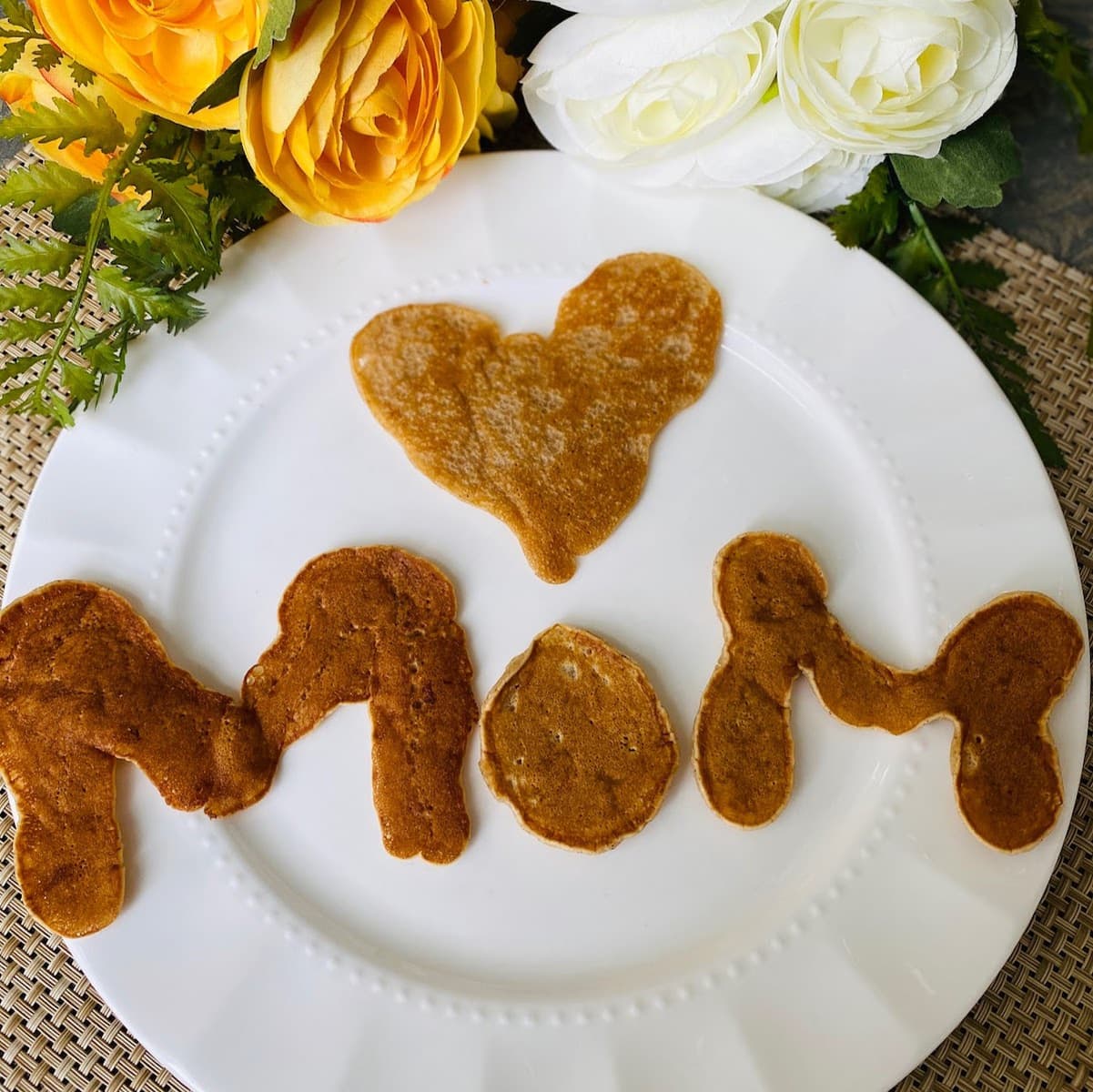 Pancake letters spelling MOM