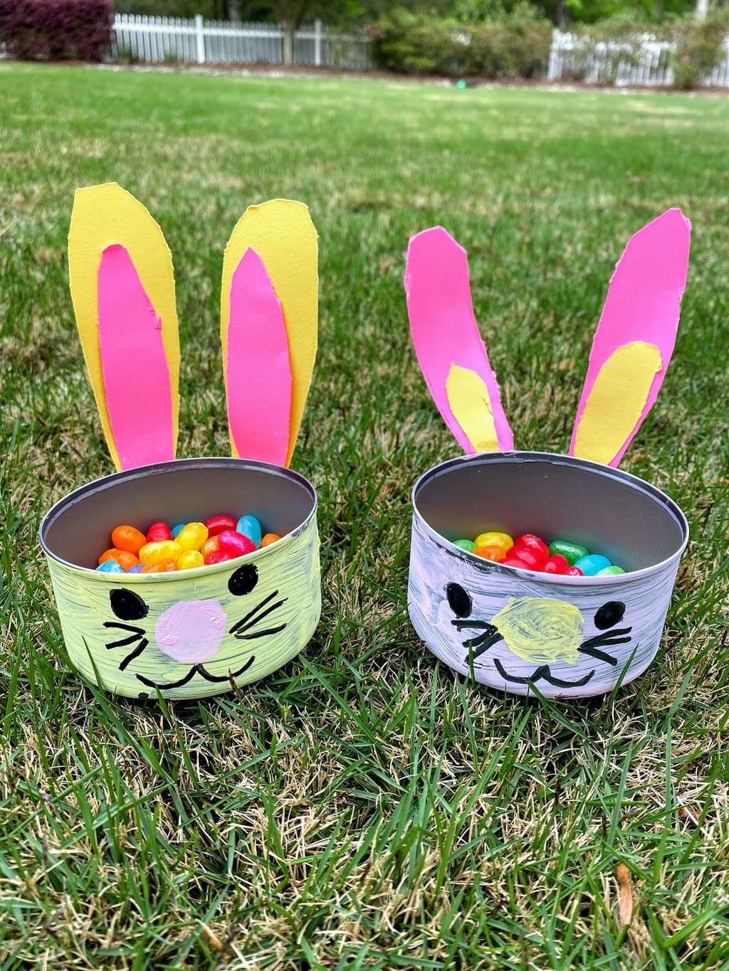 DIY bunny candy dishes in grass
