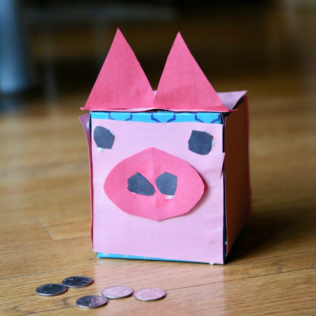 Pink Piggy bank made from tissue box