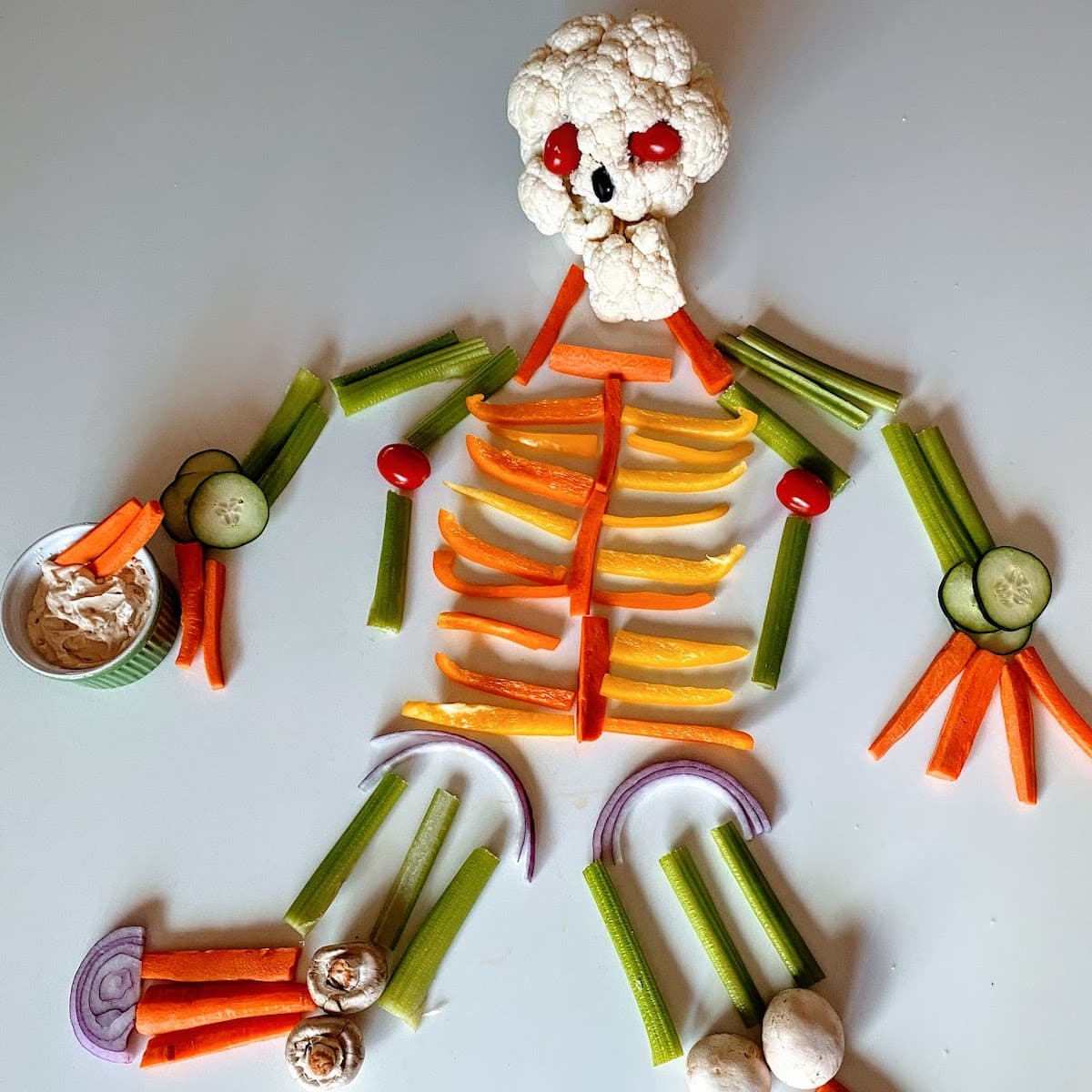 Skeleton veggie tray on table