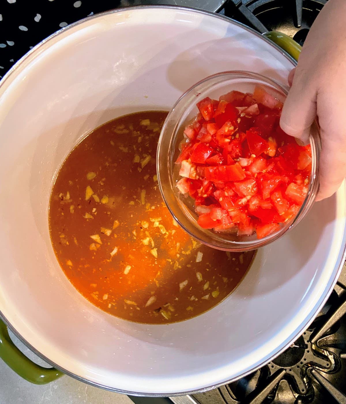 add broth, veggies and seasonings to bowl