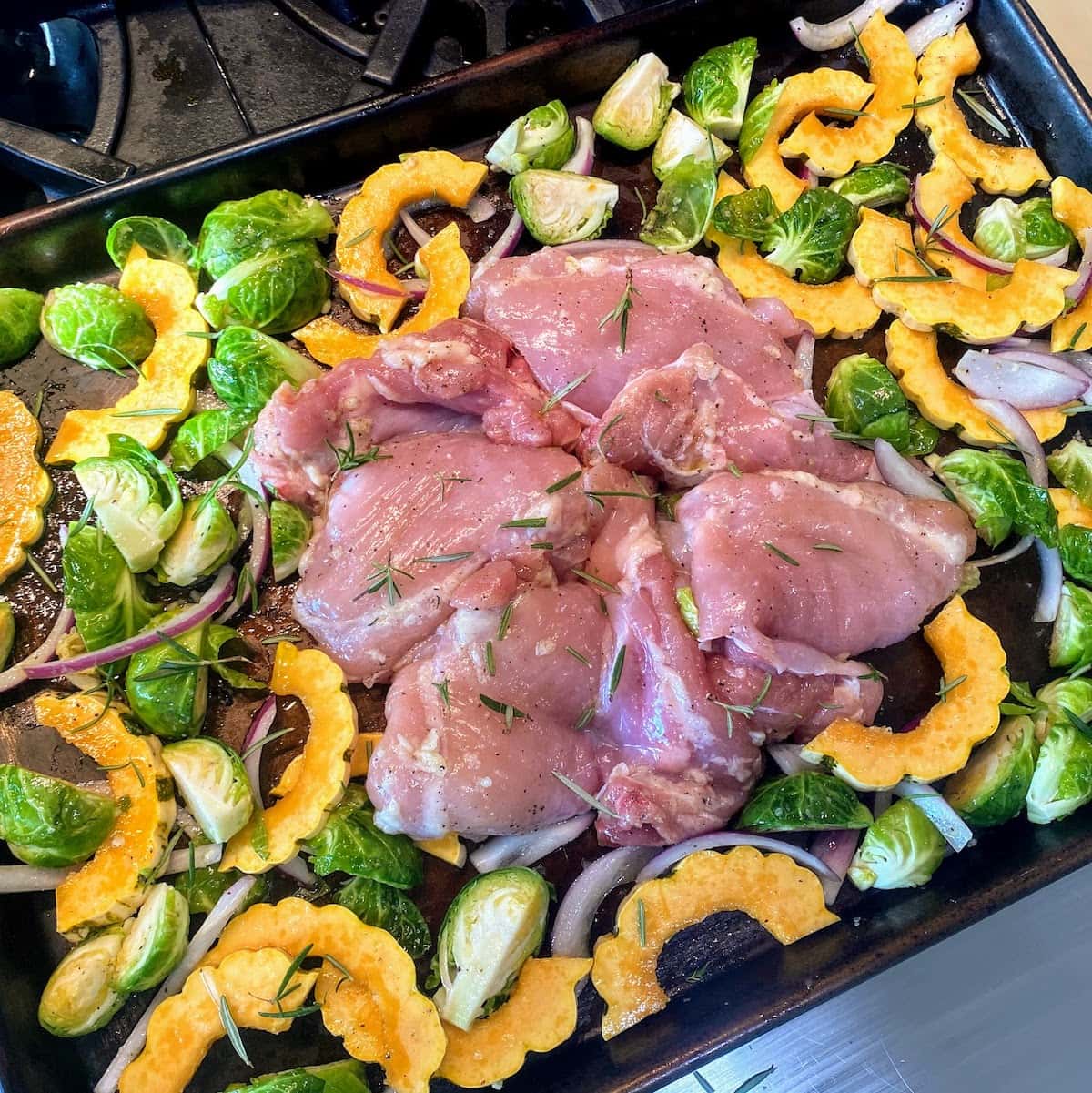 chicken and veggies on sheet pan