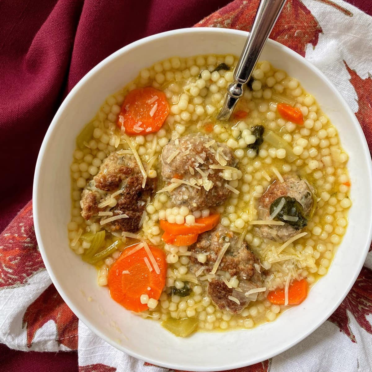 Turkey meatball Italian wedding soup in bowl