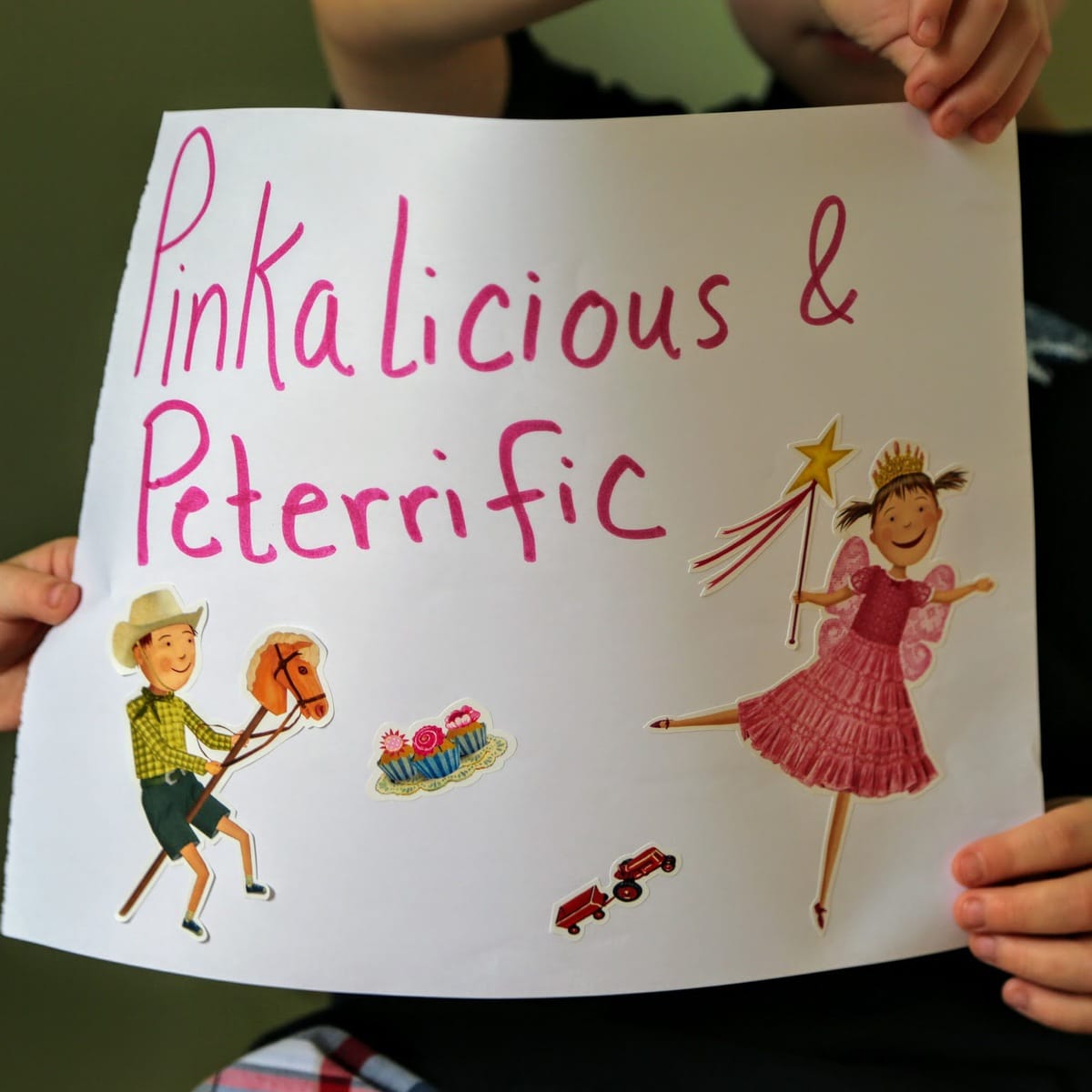 Pinkalicious sign with stickers of characters