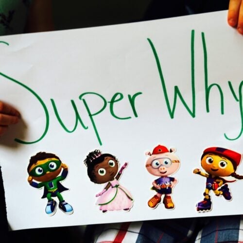 Super Why sign with stickers of characters