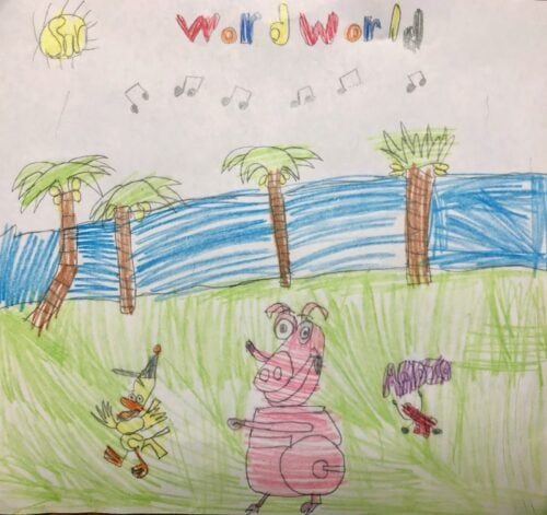Word World drawing with pig and duck
