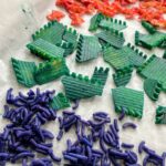 dyed pasta on tray