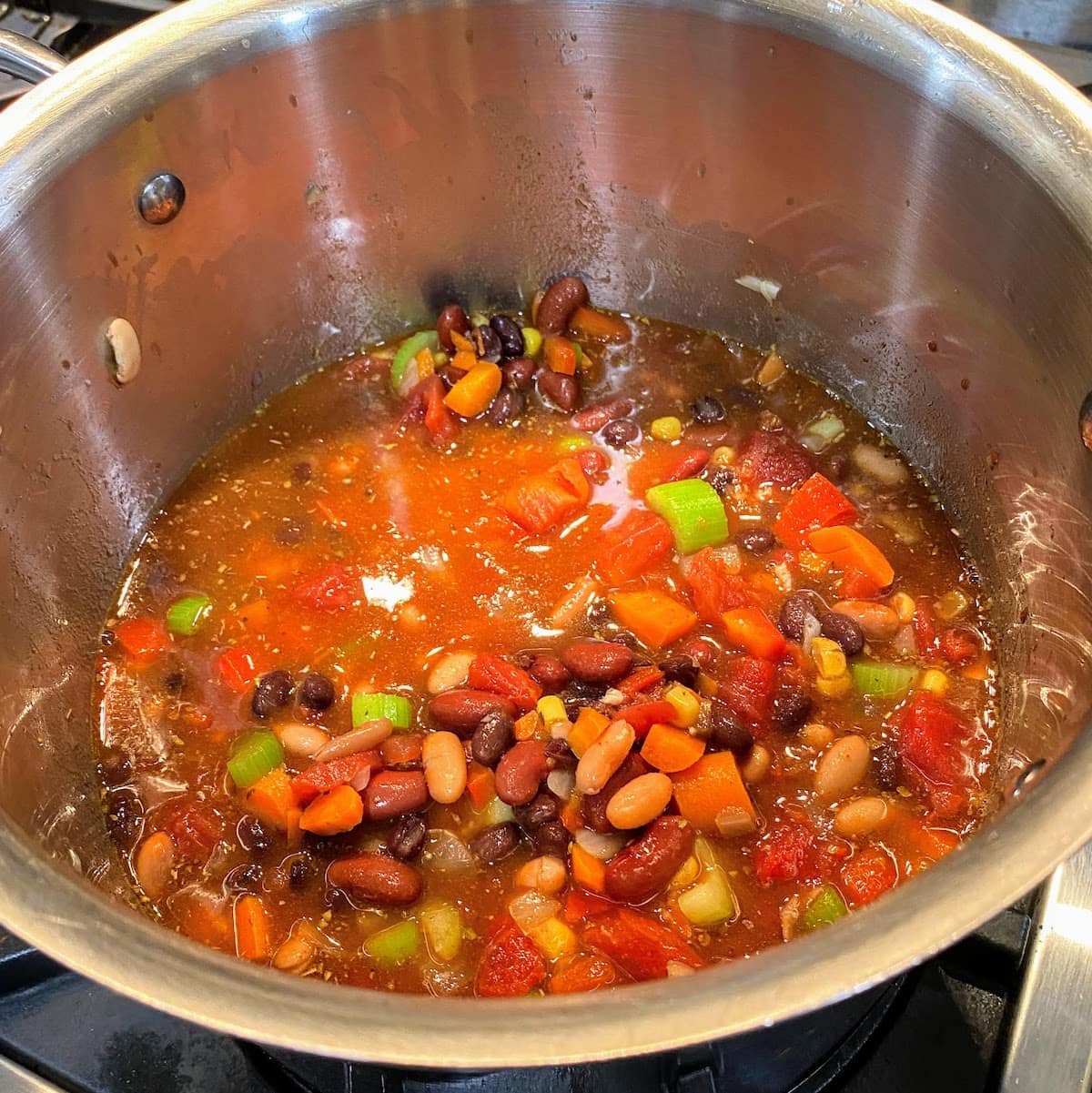pot of chili cooking on stovetop