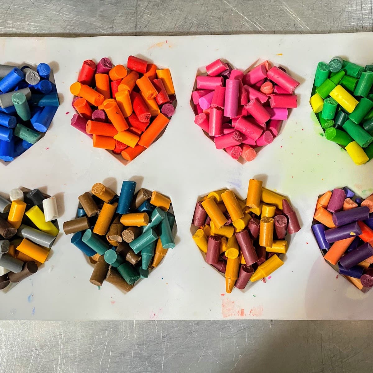 rainbow crayon pieces in baking mold