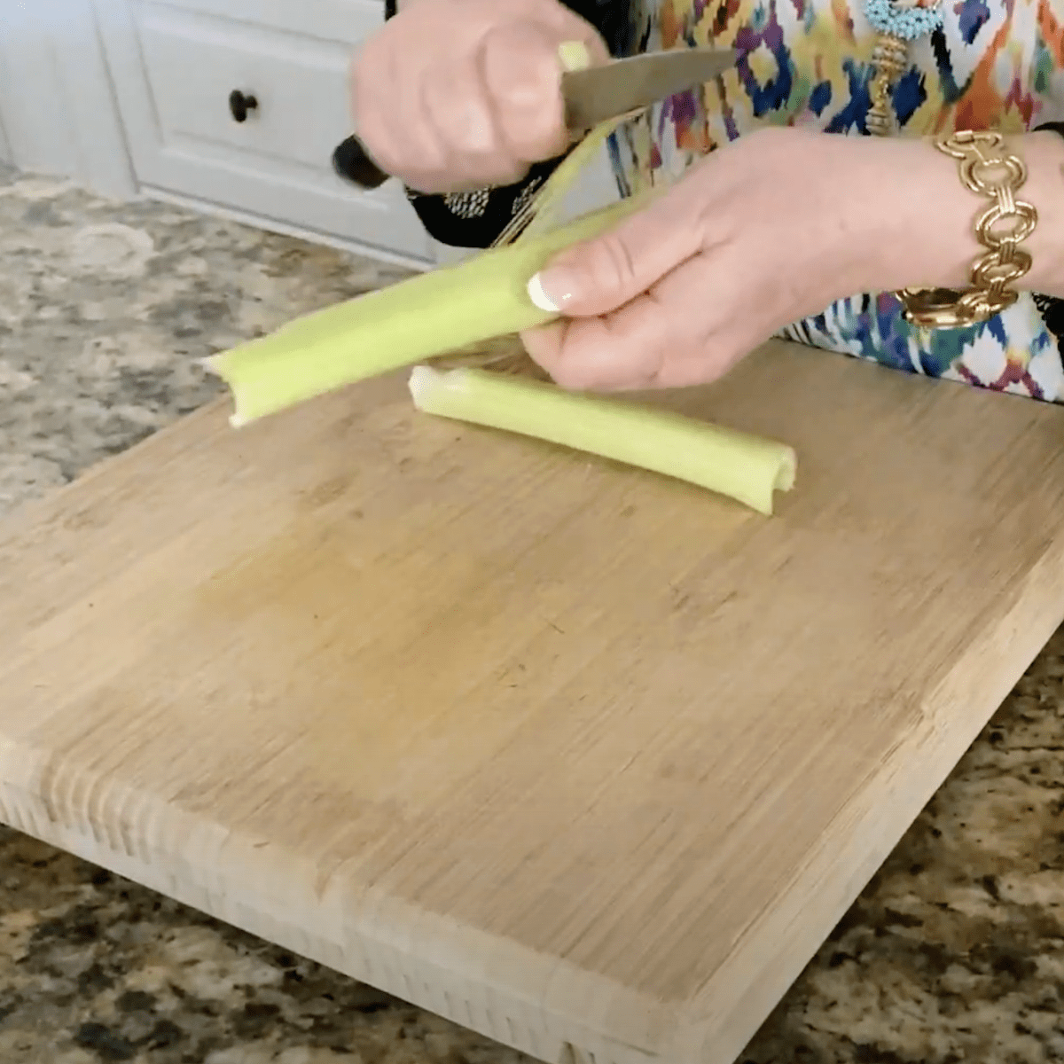 peeling celery with knife