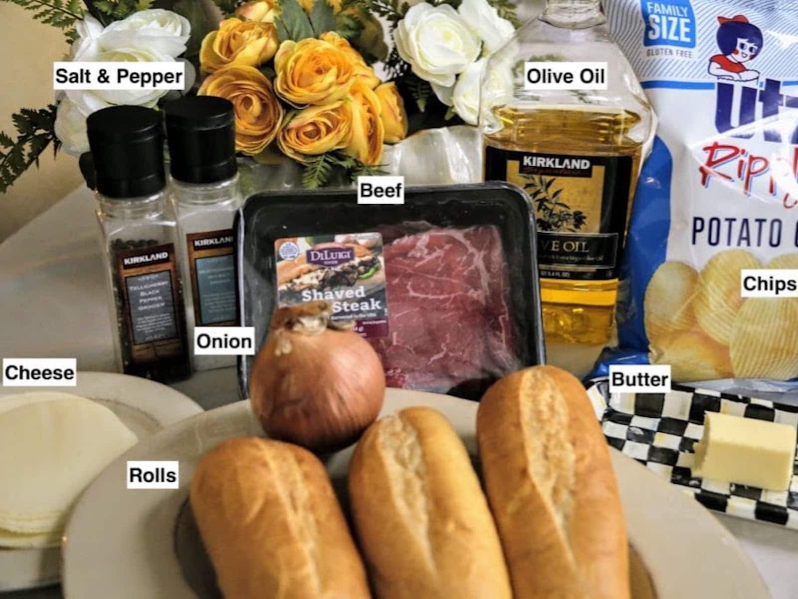 ingredients for Philly cheesesteak recipe