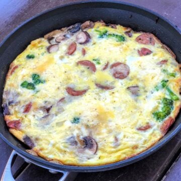 frittata in pan fresh from oven
