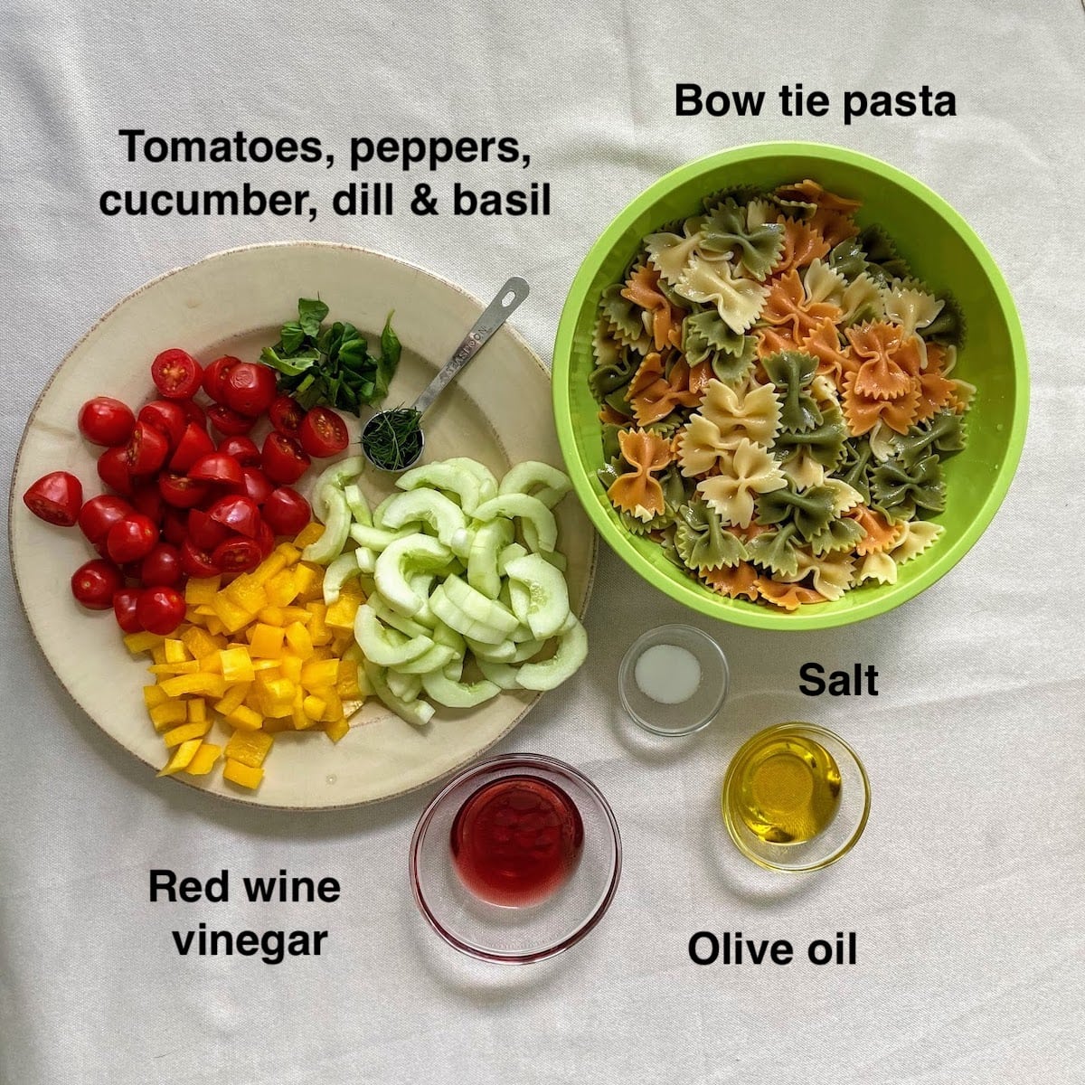 ingredients for bow tie pasta salad