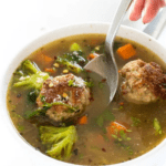turkey meatball soup with veggies iim white bowl