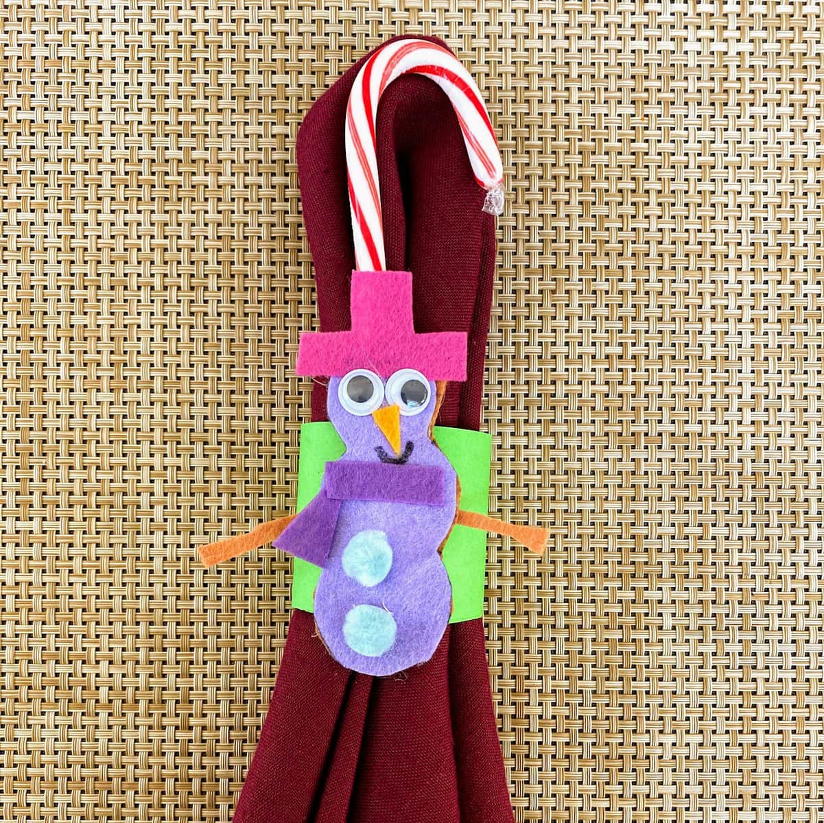 snowman candy cane holder and napkin ring 