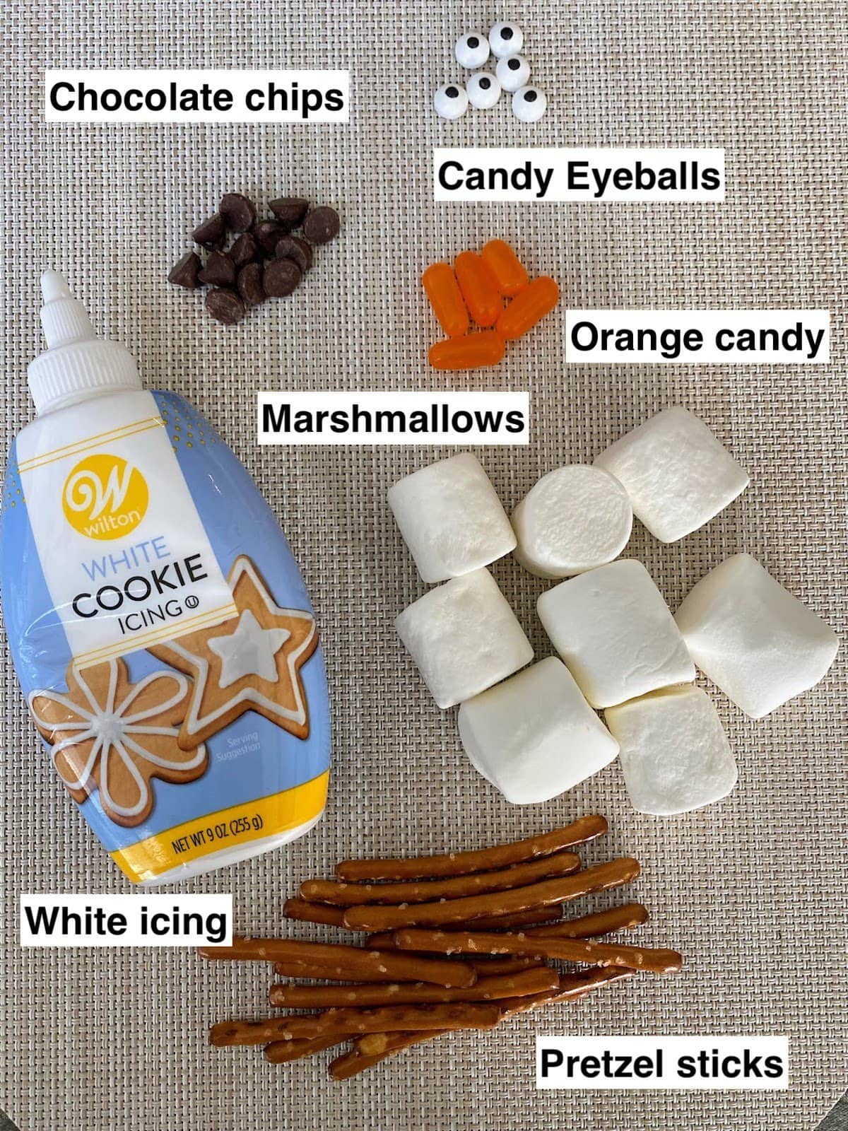 supplies for snowman marshmallow craft