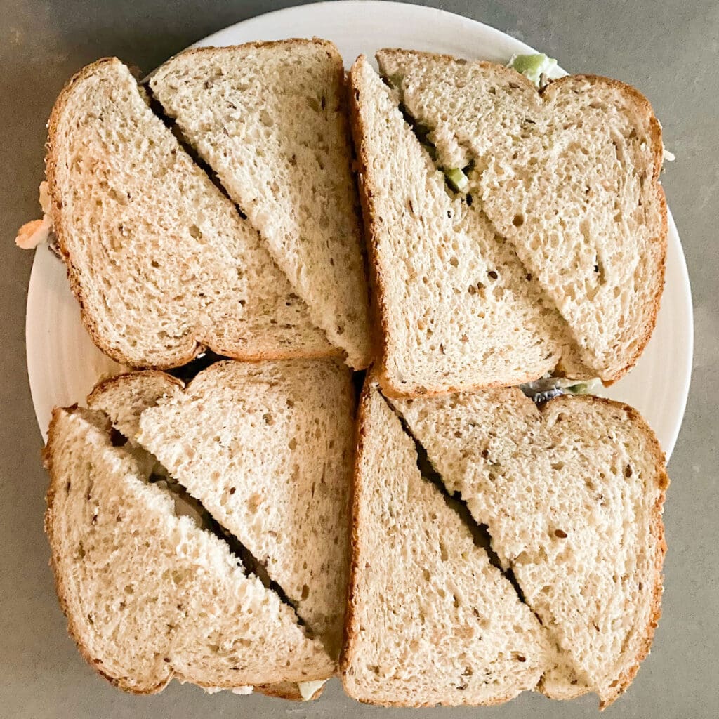4 sandwiches cut at an angle
