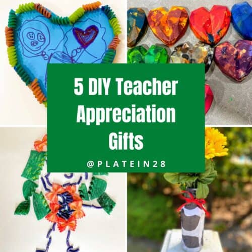 collage of teacher gifts made by kids