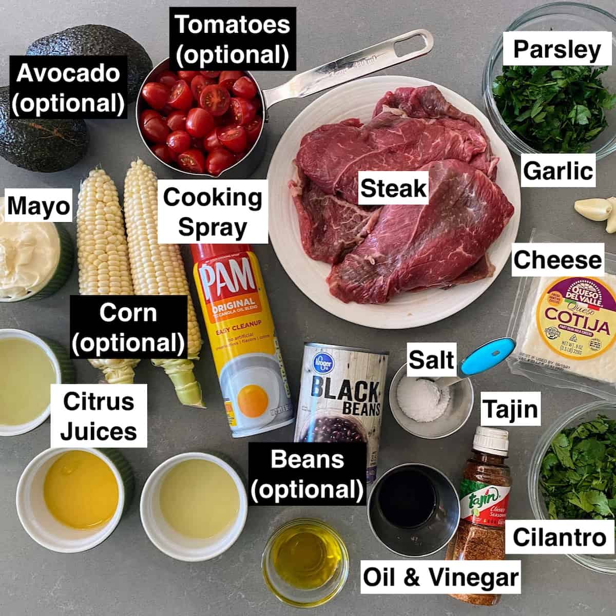 ingredients for chimichurri carne sada dish 