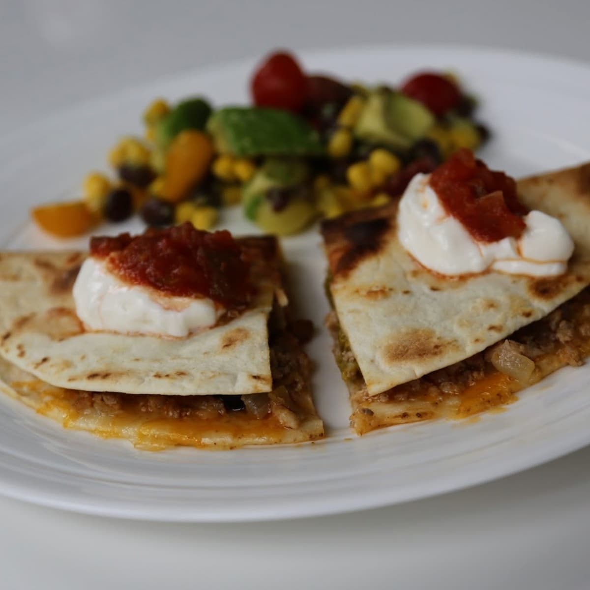 two ground turkey quesadillas with side salad 