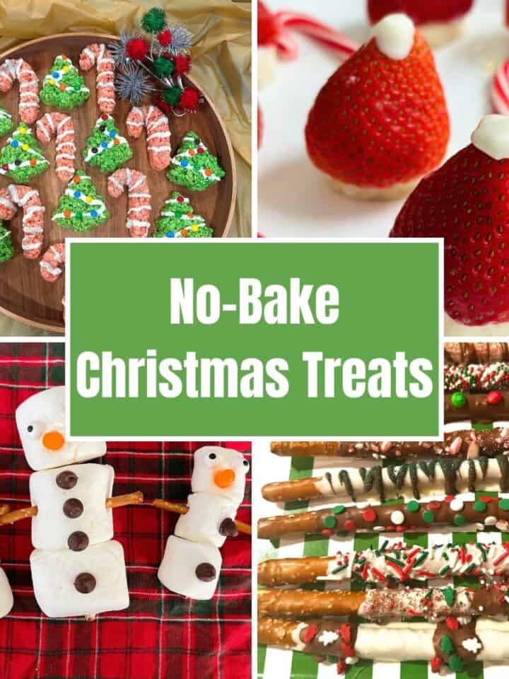 Collage of four no-bake Christmas recipes for dessert.t