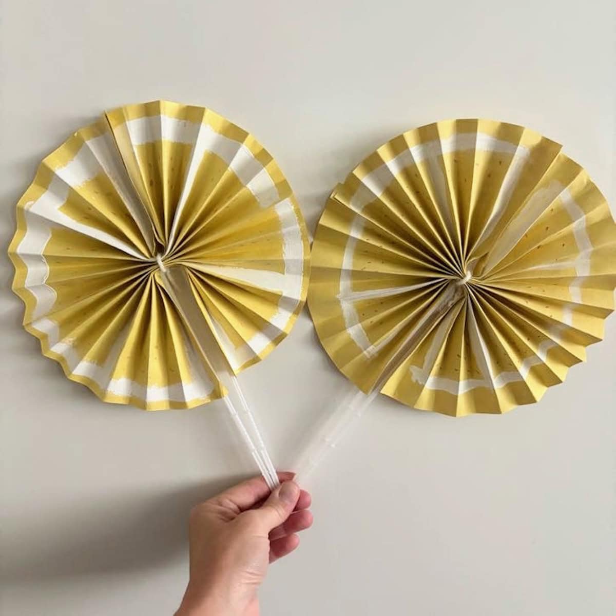 Two fans that look like lemons against a white background.