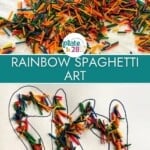 Dry spaghetti broke into pieces and dyed colors of the rainbow.