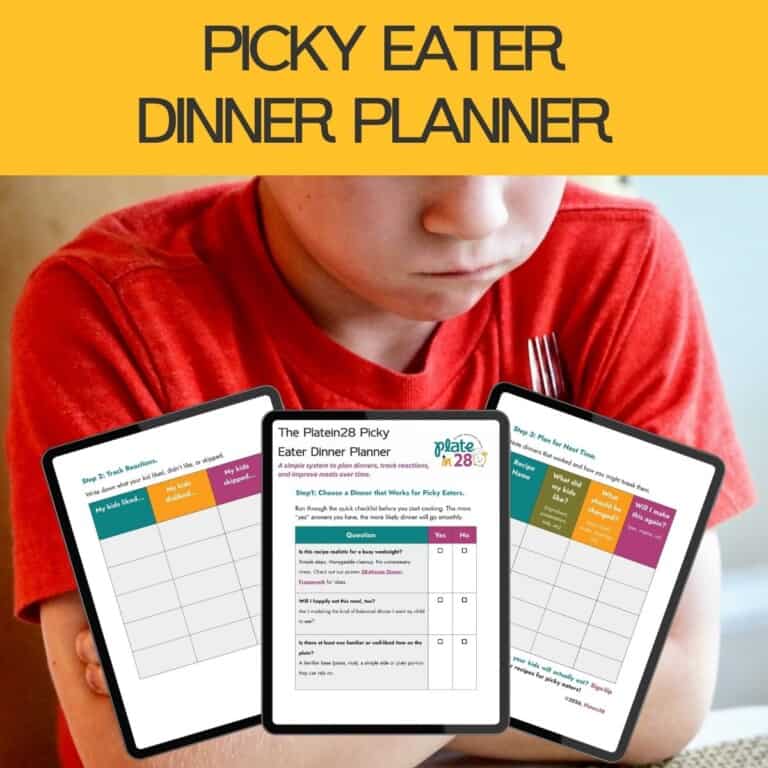 A sad boy and three images of a plan to cooking for picky eaters.