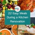 Collage of meals that you can make during a kitchen renovation without an oven or stove.